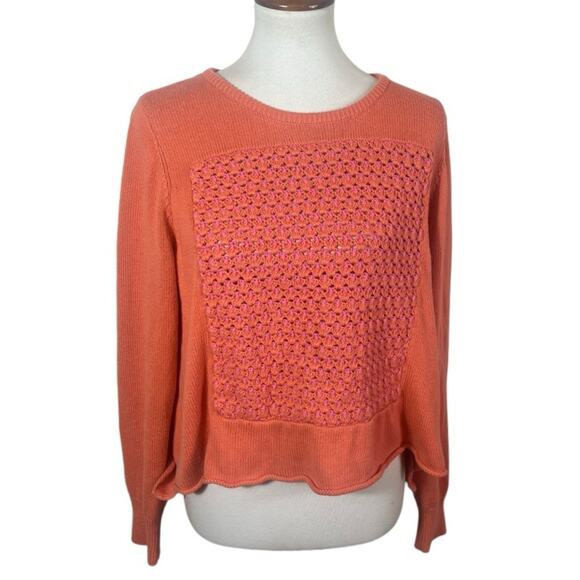 Sundance Coral Silk Blend Knit Crewneck Sweater with Crochet Front Panel Size XL - Picture 1 of 6